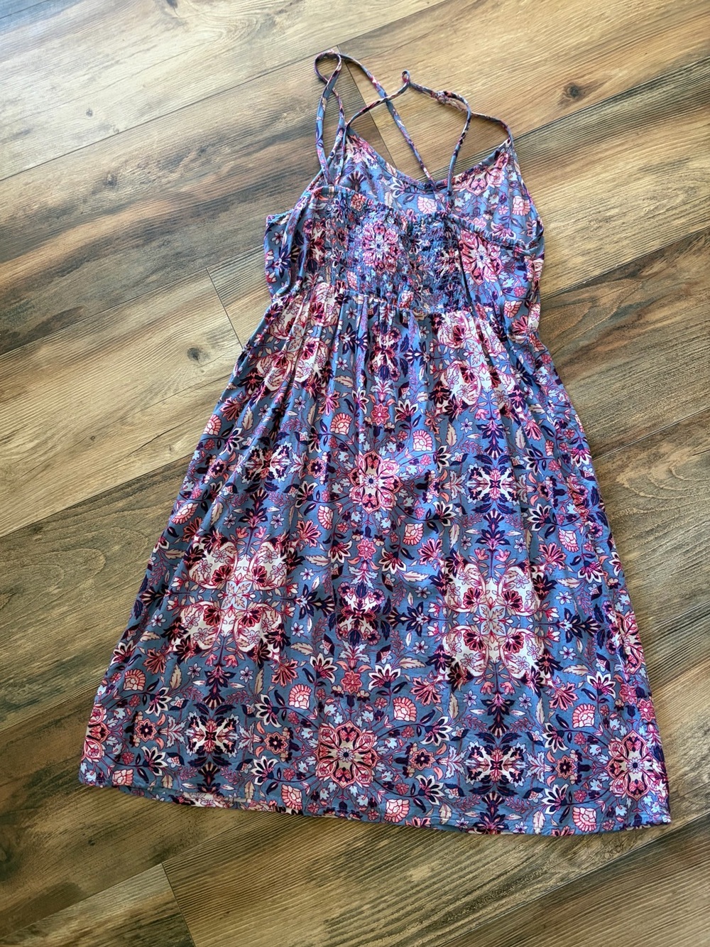 Old Navy Blue Floral Print Sundress with Pink Accents